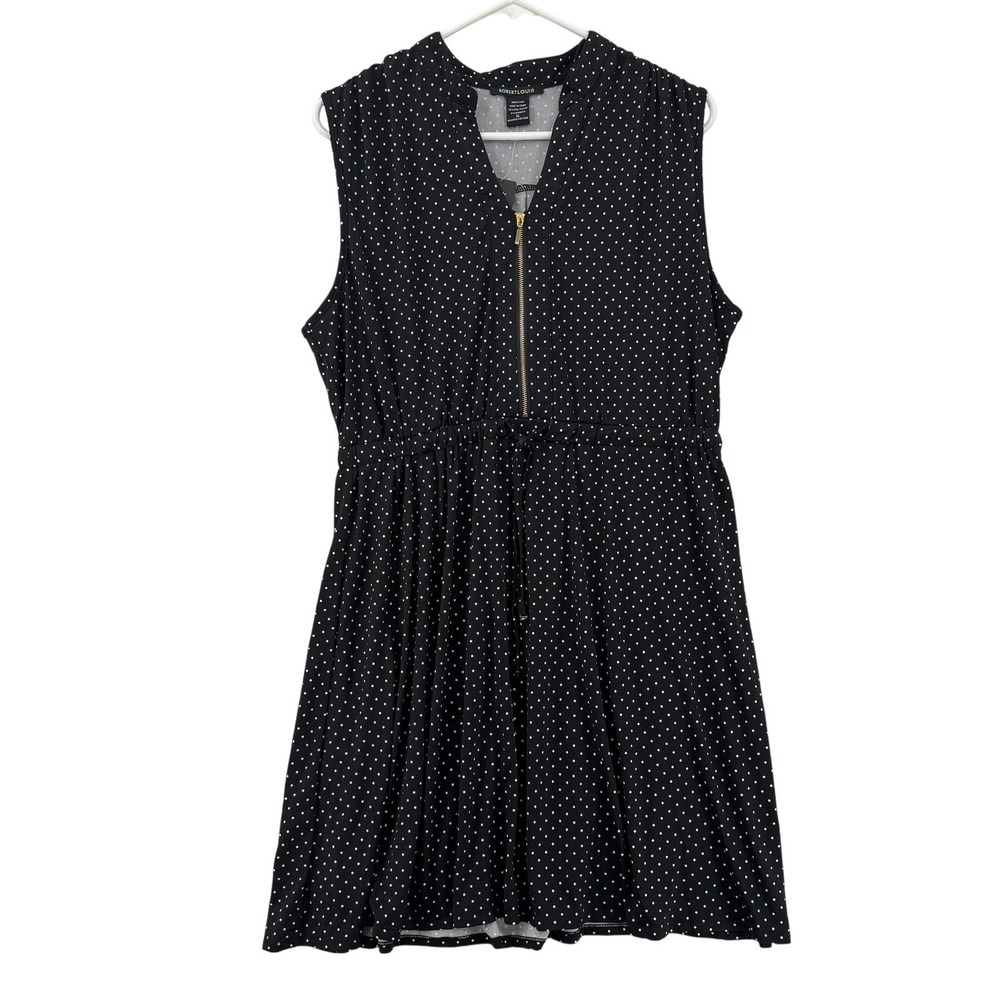 Robert Louis Dress Womens XL Black White‎ Polka Dot Sleeveless Zip SK9493 NEW